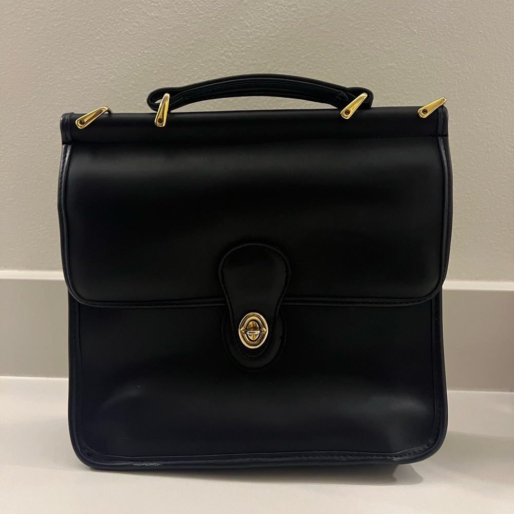 Vintage Genuine Leather Navy Bag with Gold Hardware